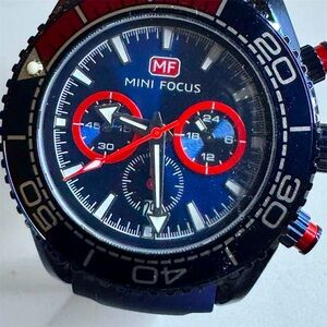 MINI FOCUS Men's Sport Quartz Watch Blue Chronograph Luminous Hands